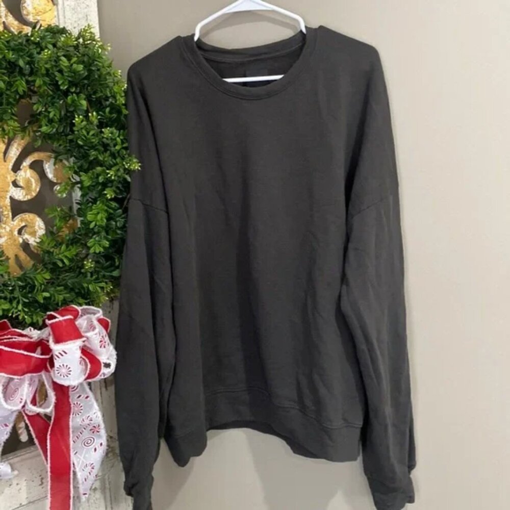 Thom/Krom Men's Crew Neck Designer Pullover Sweatshirt, Charcoal Black, Size L